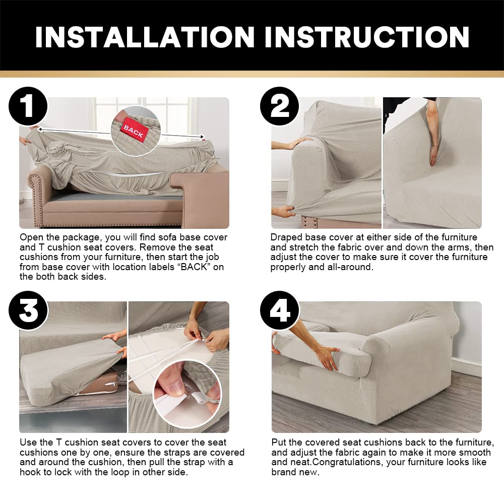 T Cushion Loveseat Slipcover 3 Pieces Sofa Covers for T Cushion Sofa Stretch Sofa Covers for 2 Cushion Couch with 2 Individual T Cushion Shape Seat Covers Machine Washable, Island Fossi