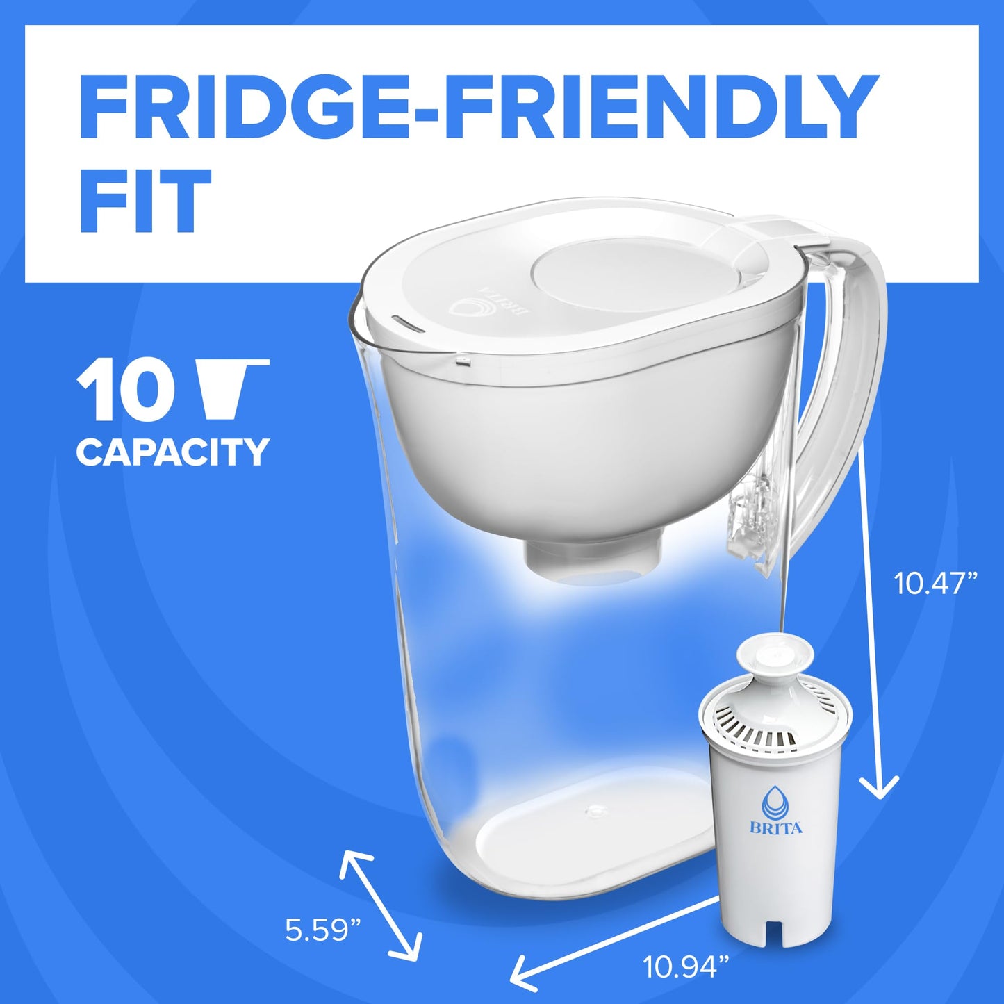 Brita 10 Cup Filter Pitcher with Smart Light Indicator, Reduces Chlorine taste and odour from Tap Water, Filters 151 Litres, Huron, White