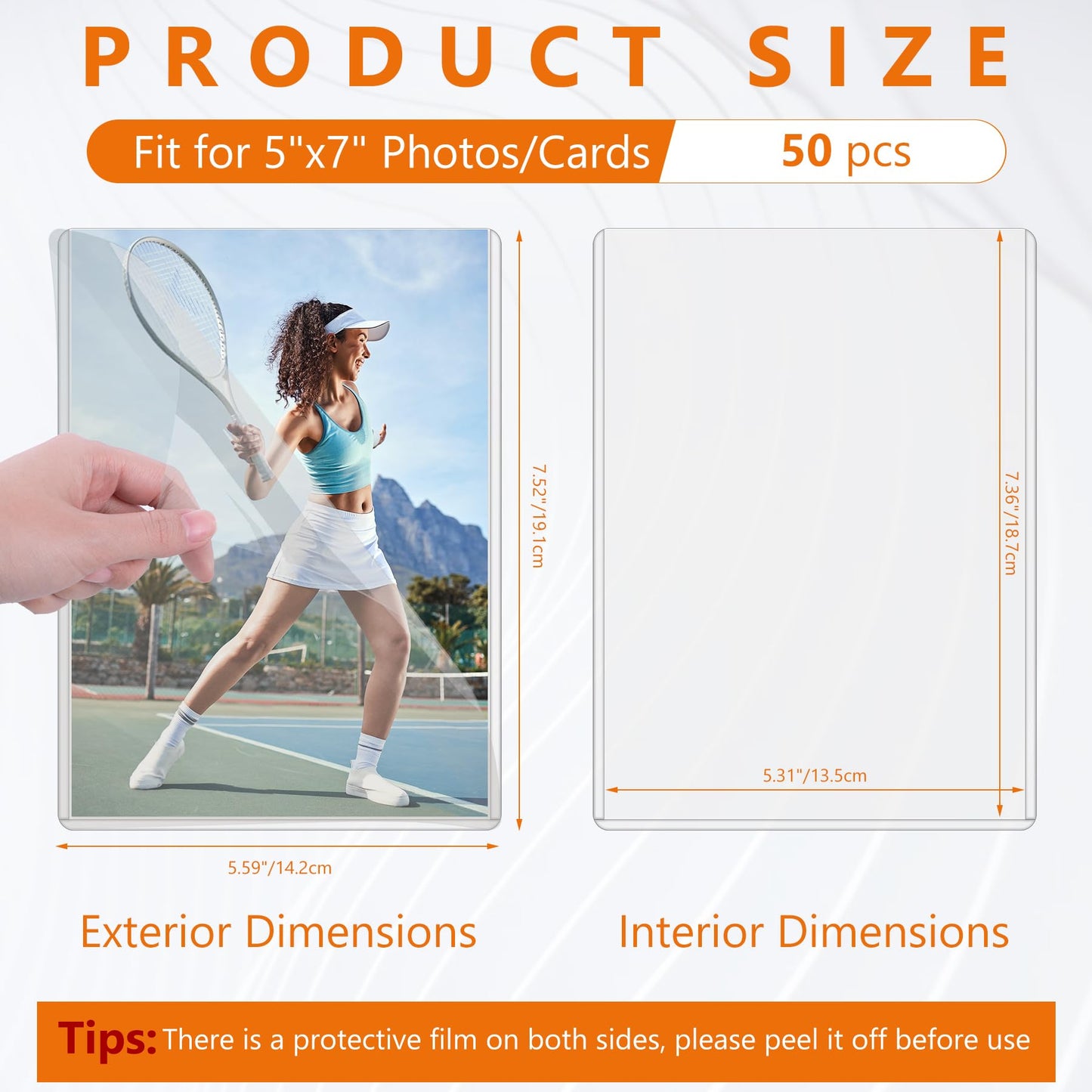 AKONEGE 50PCS 5" x 7" Rigid Print Protectors Clear Waterproof Hard Plastic Page Sheet Protectors Rigid Sheet Protectors Top Loading Photo Card Plastic Sleeves Paper Document Holder