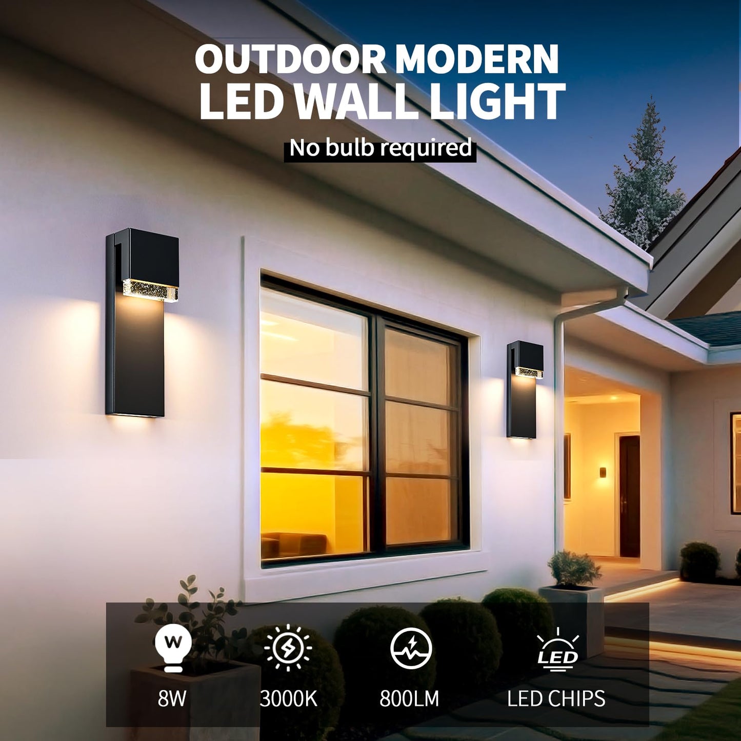 YSN Modern LED Outdoor Wall Lights, Black Outdoor Light Fixture Wall Mount, Anti Rust Exterior Sconce Light with Crystal Bubble Glass, Waterproof Outside Lights for House, Porch, Garage, Yard, 1Pack