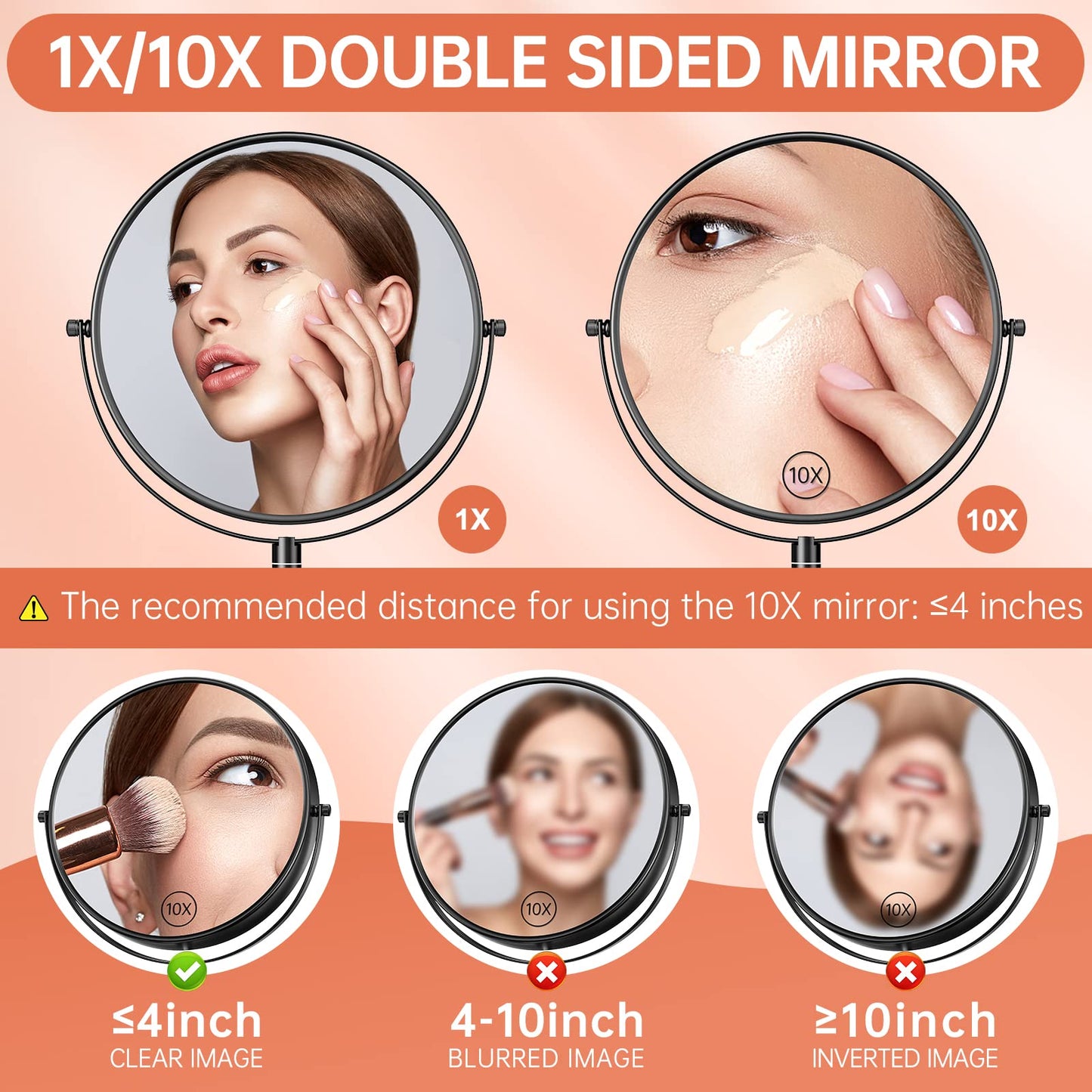 Benbilry 9" Large Size Wall Mounted Makeup Mirror, 1X/10X Magnifying Double Sided Shaving Mirror for Bathroom, 360° Swivel Extendable Arm Black