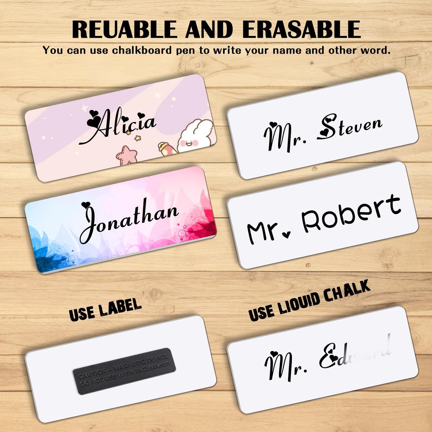 50 Set Magnetic Name Badges and Large Blank DIY Name Tag Badge Holders with Magnetic Plastic Name Tag for Personalized Jacket Shirts Office School Supplies (3.38 x 2.13 Inch)