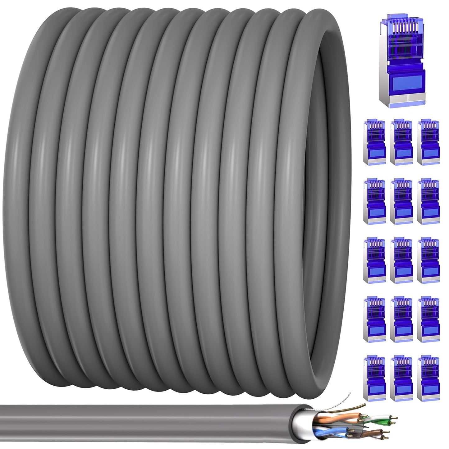 Cat 6 Outdoor Ethernet Cable 250ft (16 RJ45), 23AWG Cat6 Shielded Ethernet Cable Bulk, FTP, Waterproof, Direct Burial, In-Ground, UV Resistant, Network, Internet, LAN Cables Cord, for Router