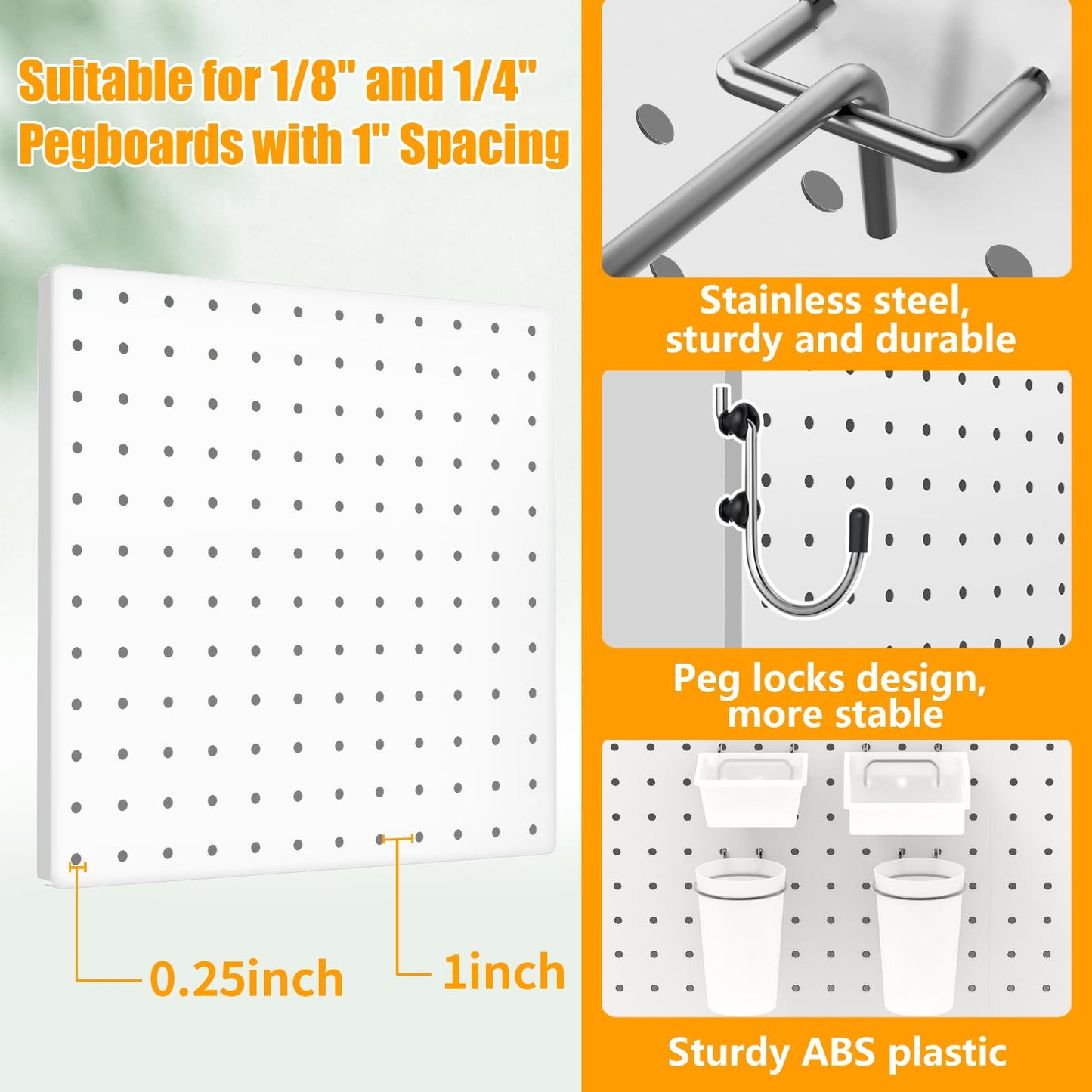 FZK Peg Board Kit, 4 Metal Pegboard Wall Organizer with 70 Accessories, Heavy Duty Pegboard for Walls, White Pegboard for Garage, Craft Room, Workbench, Office, Kitchen,Tool Organization