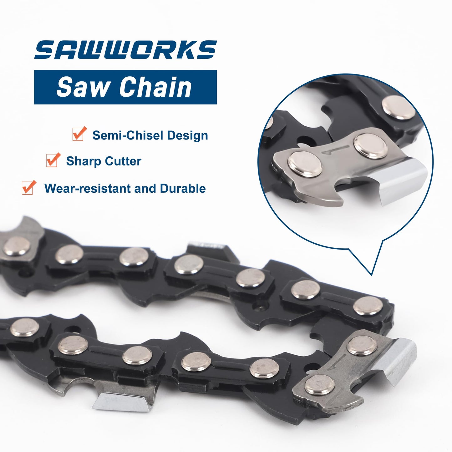 SawWorks 3-Pack 16 Inch Chainsaw Chain, 3/8" LP Pitch .043" Gauge 56 Drive Links Fits Milwaukee M18, 2727-20, Dewalt DWO1DT616T, EGO CS1600, CS1604, Oregon R56 and More