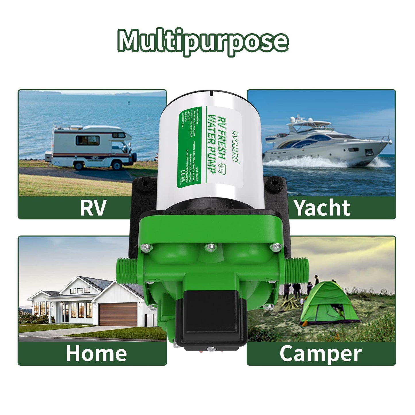 RVGUARD Fresh Water Pump, 12V DC Self Priming Diaghram Water Pump, 5.5 GMP with Strainer Filter, Adapters, for RV, Yacht, Garden, Camper