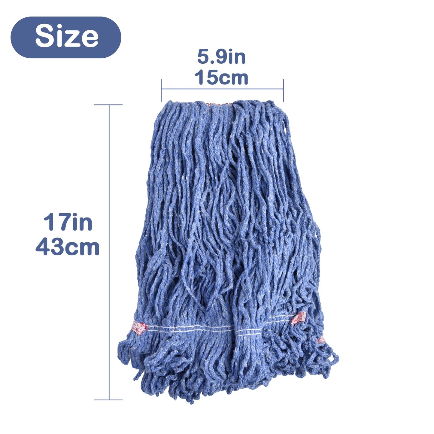 Primero Basics Loop-End Mop Head Replacement – 6 Pack, Blue, Heavy Duty Commercial and Industrial String Mop Refills, Fits Standard 1.25" Handles, Cotton Blend, Janitorial Floor Cleaning Supplies