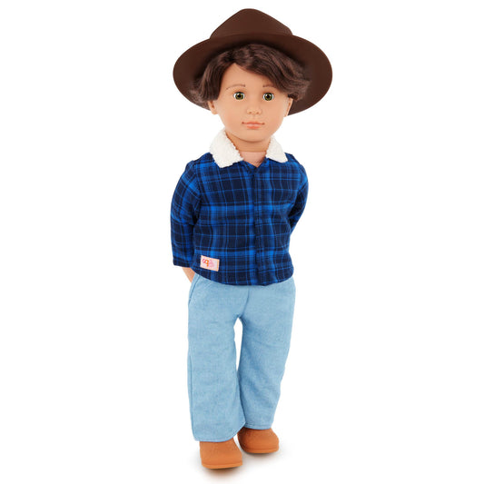 Our Generation - Dustin - 18-Inch Boy Doll - Lifelike Hazel Eyes & Wavy Brown Hair - Western-Style Outfit & Country Hat - Pretend Play - Toy for Kids 3 Years +