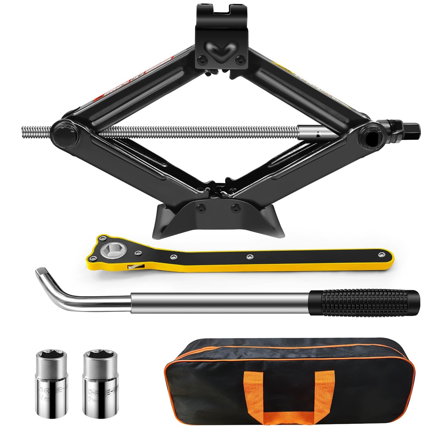 2 Tons (4409 lbs) Scissor Car Jack Kit, Universal Car Emergency with Lug Wrench & Ratchet, Portable Tire Change Perfect for Auto, SUV, MPV Tire Changes & Repairs, Heavy Duty Material
