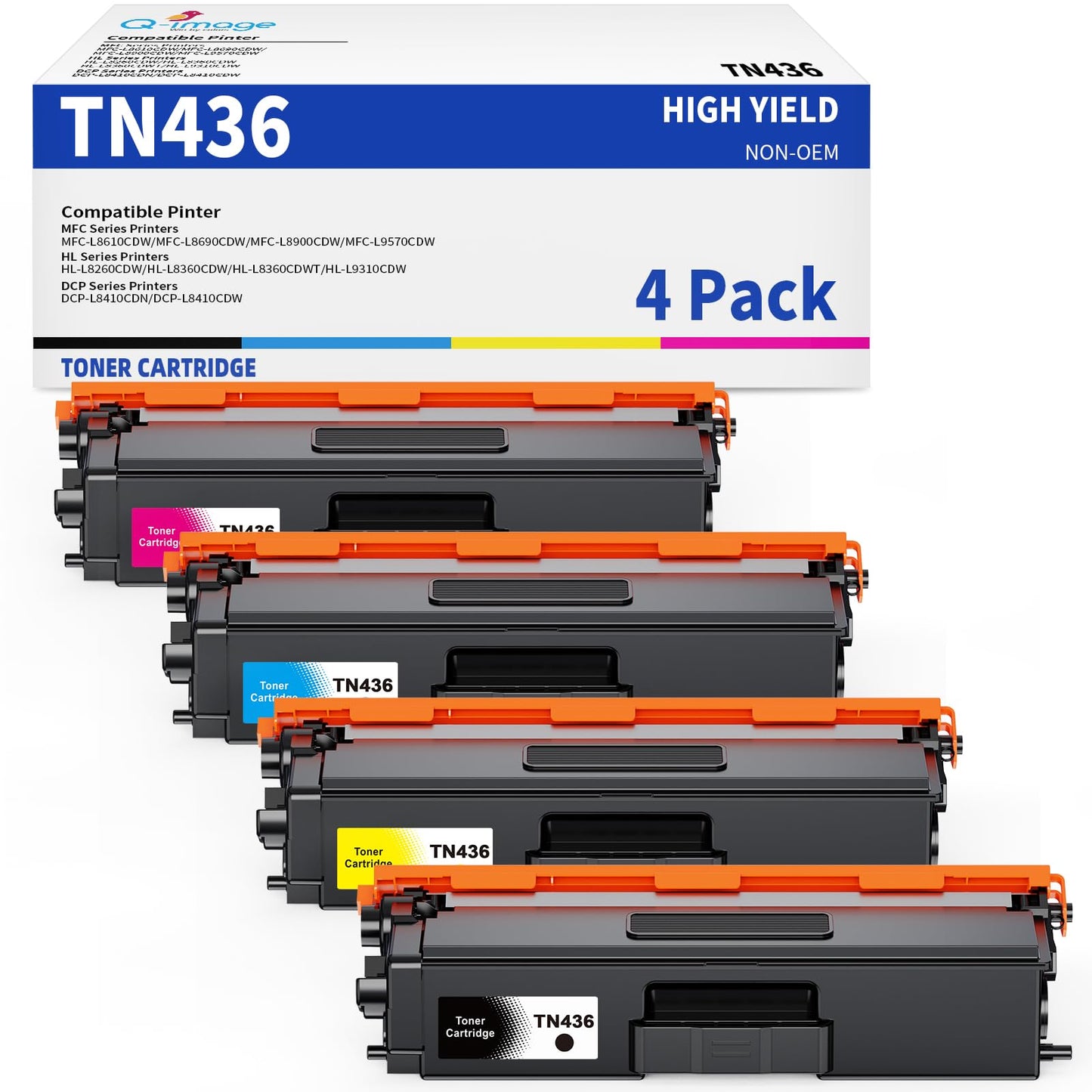 TN436 Compatible Toner Cartridge Replacement for TN436 TN 436 TN436BK TN433 TN431 Work with MFC-L8900CDW HL-L8360CDW MFC-L8610CDW MFC-L9570CDW HL-L8260CDW Printers(TN-436BK/C/M/Y,4 Combo Pack)