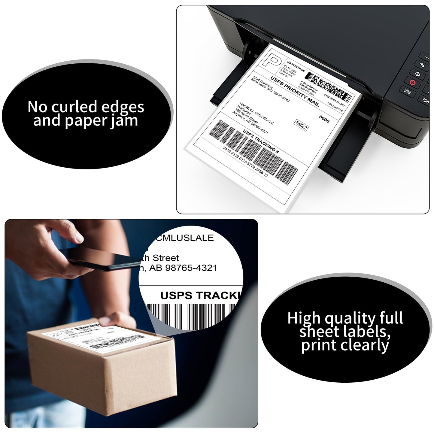 8.5" x 11" Full Sheet Label Sticker Paper for Laser & Inkjet Printers, Self Adhesive Printer Paper Shipping Labels, Printable White Matte Mailing Label Stickers(500 Sheets, 500 Labels)