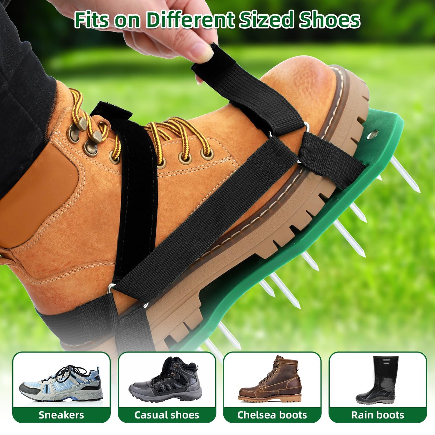 Lawn Aerator Shoes, Ohuhu Free-Installation Lawn Aerator Shoes for Grass Heavy Duty Grass Aeration Sandals with Stainless Steel Spikes and Shovel Adjustable Hook & Loop Straps for Lawn Patio Garden