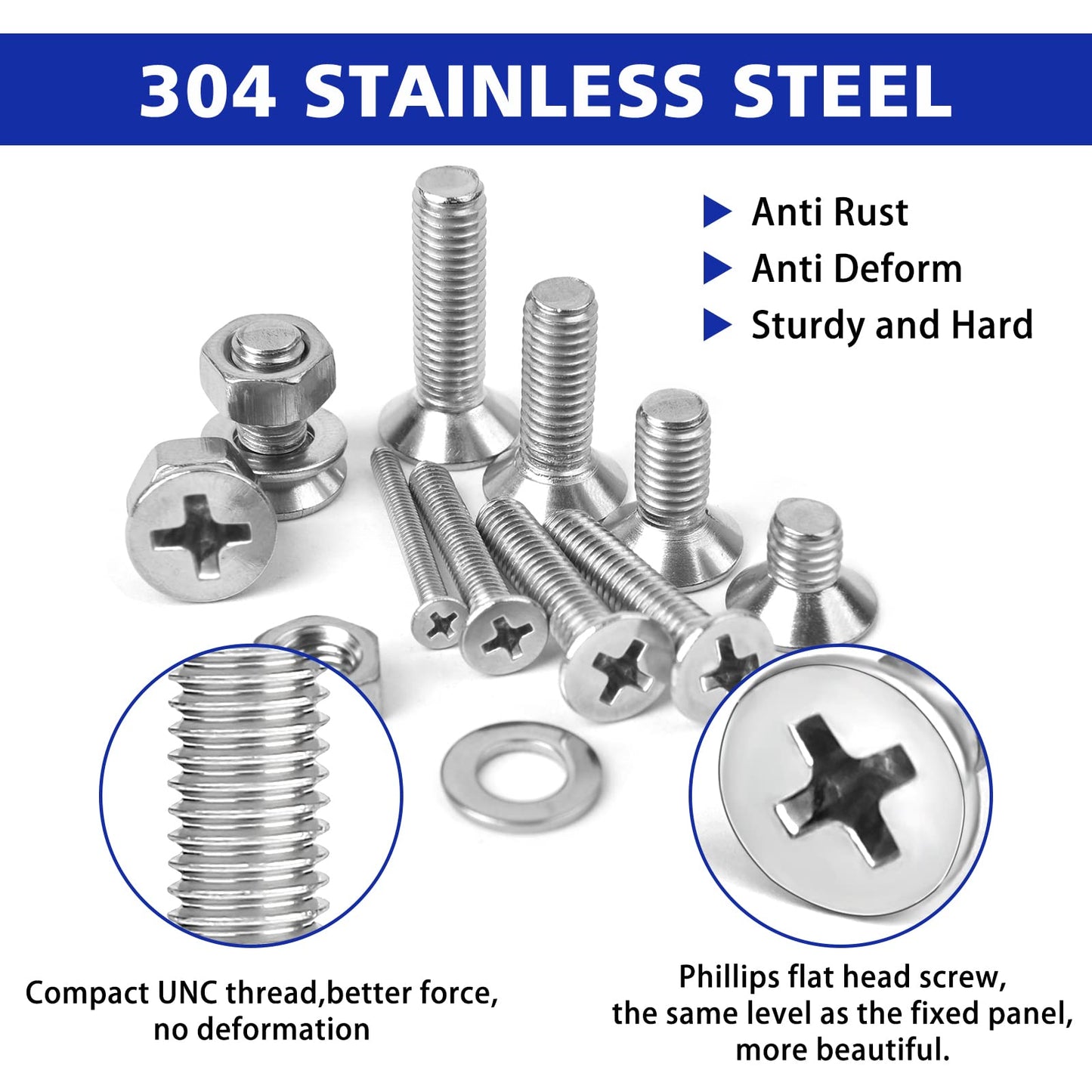 BUSY-CORNER 1575 PCS Nuts and Bolts Assortment Kit, Stainless Steel Phillips Pan Head & Flat Head Screws, Assorted Nuts Bolts Washers with Double Sided Organizer Box, M6