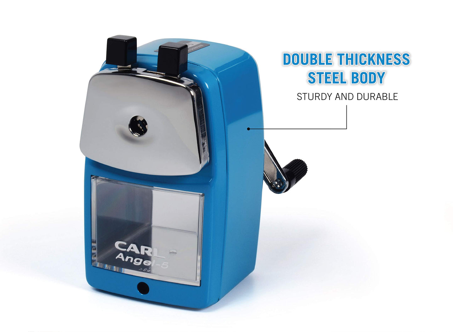 Carl Angel-5 Manual Pencil Sharpener with Metal Table Mount. Quiet for The Classroom, Home & Office, Black (CUI19018)