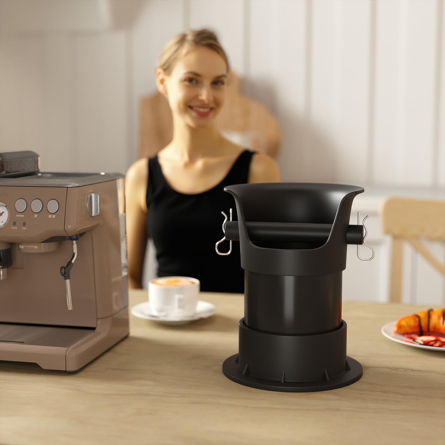 4L Knock Box Espresso, Knock Box for Grounds, Coffee Puck Dump Bin with Barista Towel, Brush and Trash Bags for Espresso Machine Cleaning, Coffee Bar Accessory for Cafes Breakroom