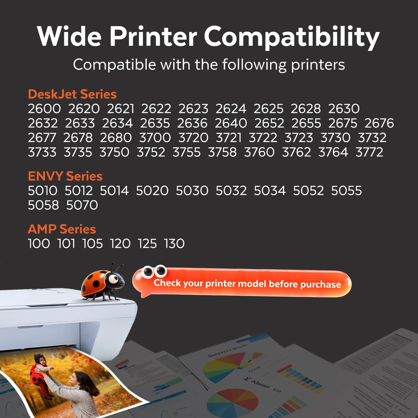 COCCINK 65XL for HP 65 Ink Cartridges Compatible for HP 65 Black Ink Cartridge Fit for HP Envy 5052 5055 5010 Deskjet 3755 3700 3720 3722 2655 2622 2624 2652 Printer for HP 65 Ink Black Combo