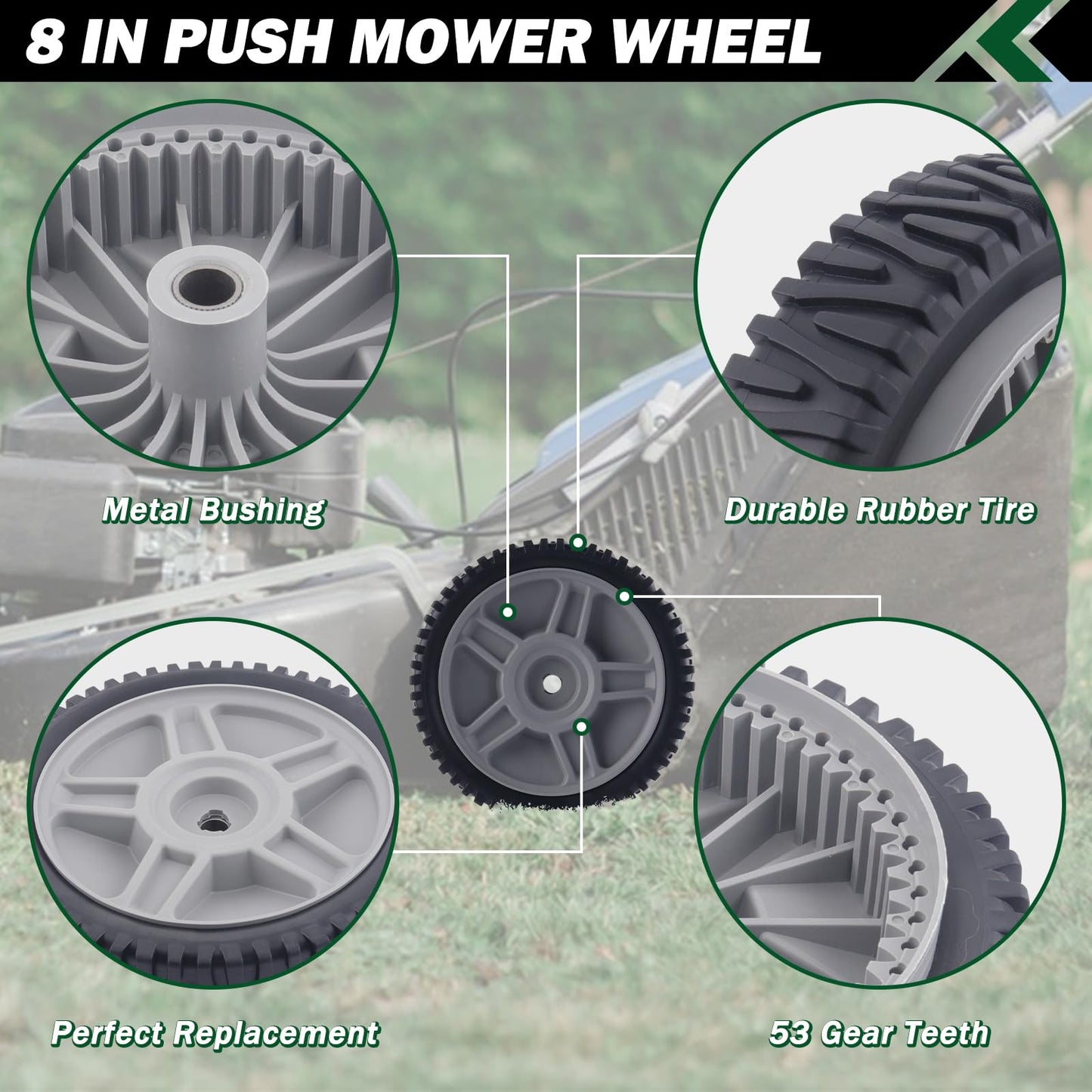 CheeMuii 193912X460 Lawn Mower Wheels 4 Pack 8" Push Mower Front Drive Wheels Replace for 581009202 193912X460 532400543 581009203 etc