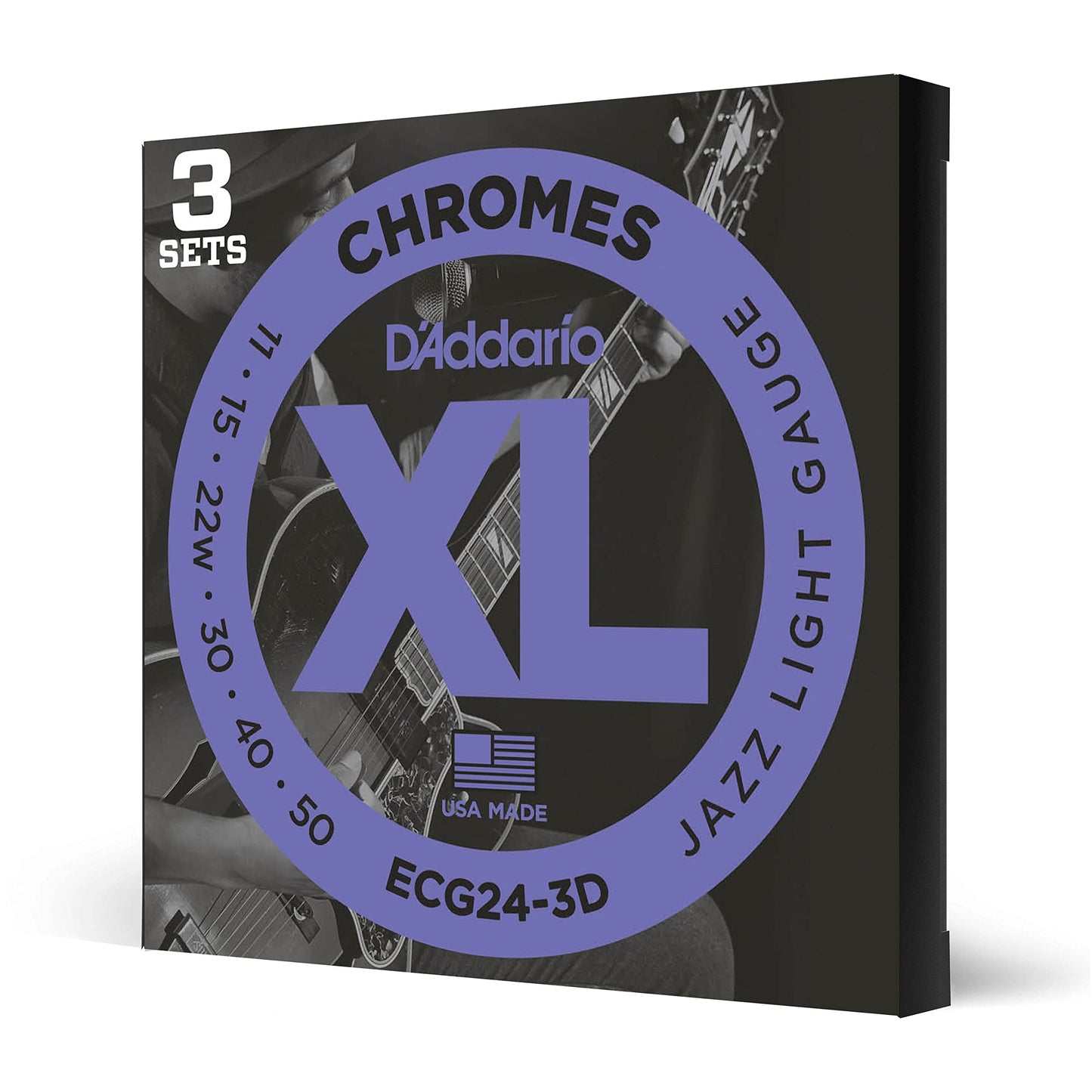 D'Addario Electric Guitar Strings, XL Chromes Flat Wound, ECG24-3D, Jazz Light Gauge 11-50, 6-String Set, Pack of 3
