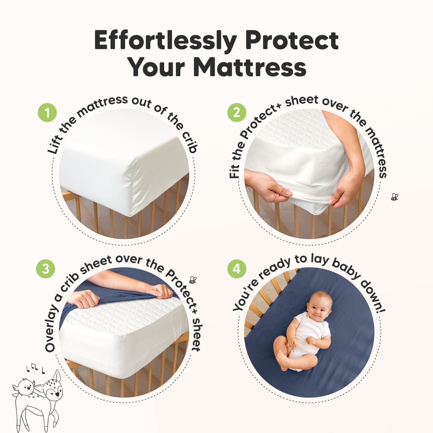 Waterproof Crib Mattress Protector Cover Fitted - 2-Pack Quiet Baby Mattress Topper Crib Sheets, 52" x 28" Soft Quilted Cotton Baby Sheet, Easy Fit, Durable Toddler Liner (Soft White)