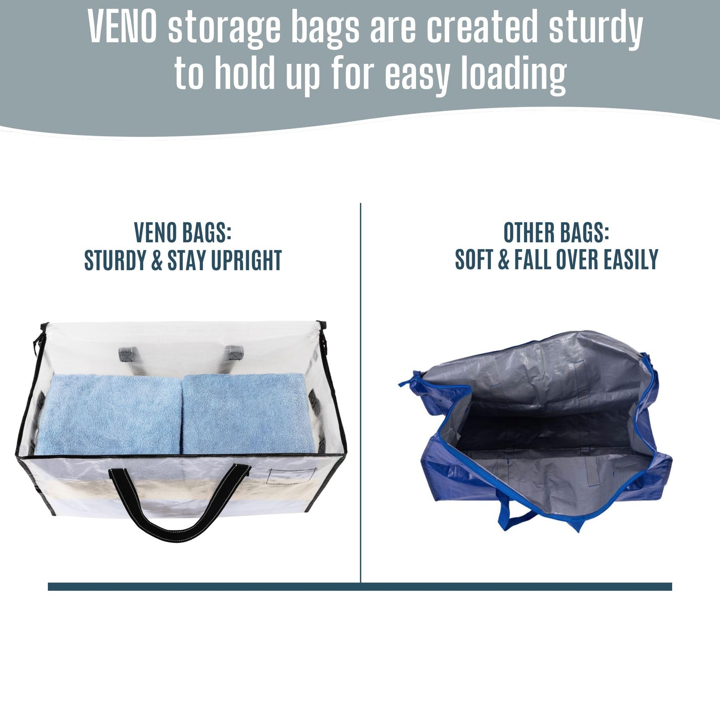 VENO 10 Pack Clear Moving Bags with Zippers, Heavy Duty Moving Boxes Alternative, Large Storage Totes for Clothes, Blankets & Comforters, College Dorm Essentials, Water-Resistant (Clear, 10 Pack)