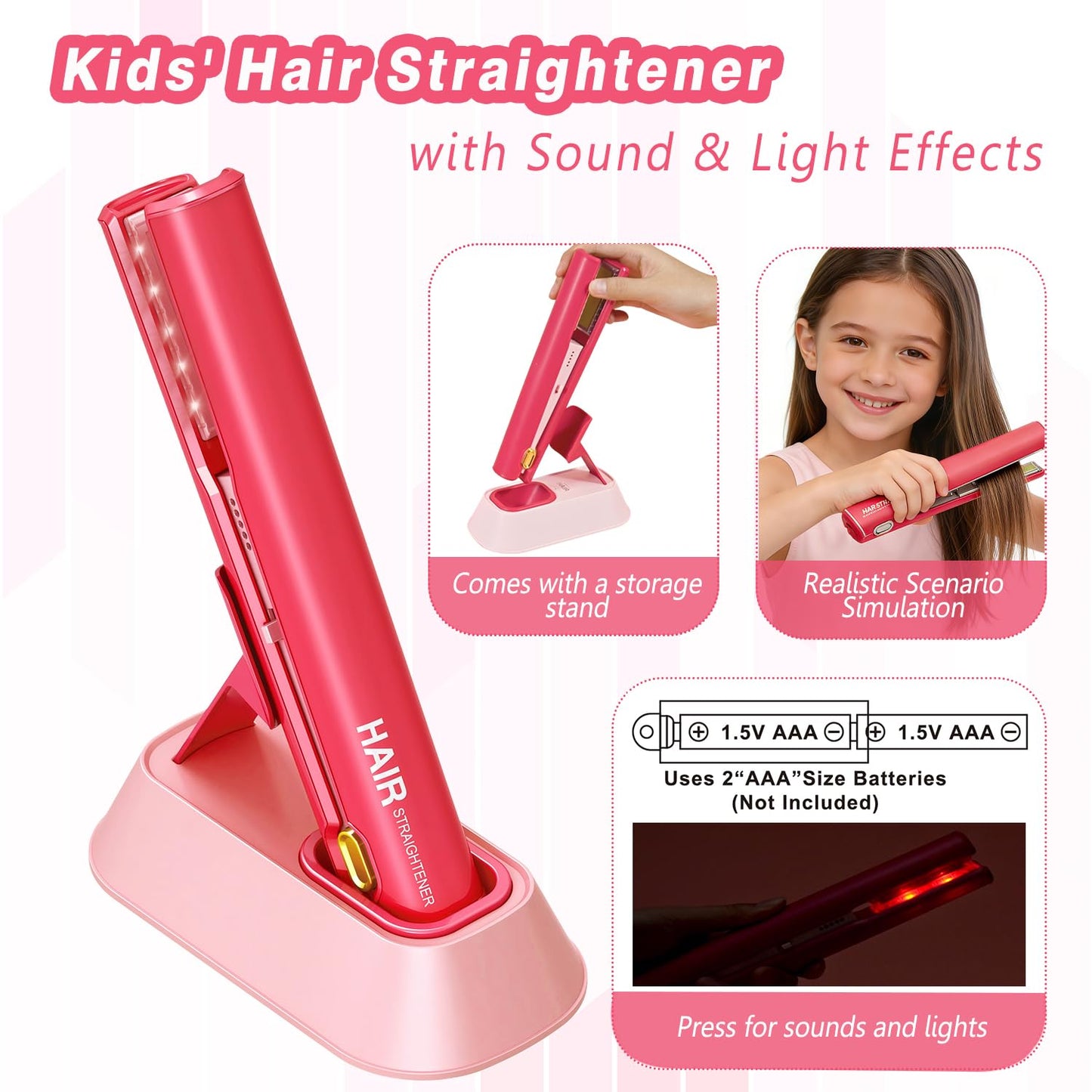 Play Hair Salon Set for Little Girls - Beauty Hair Salon Toys with Realistic Hair Dryer, Curling Iron ，Interactive Lights & Sounds ，Educational Dress-Up Toy Vanities for Kids Ages 3+