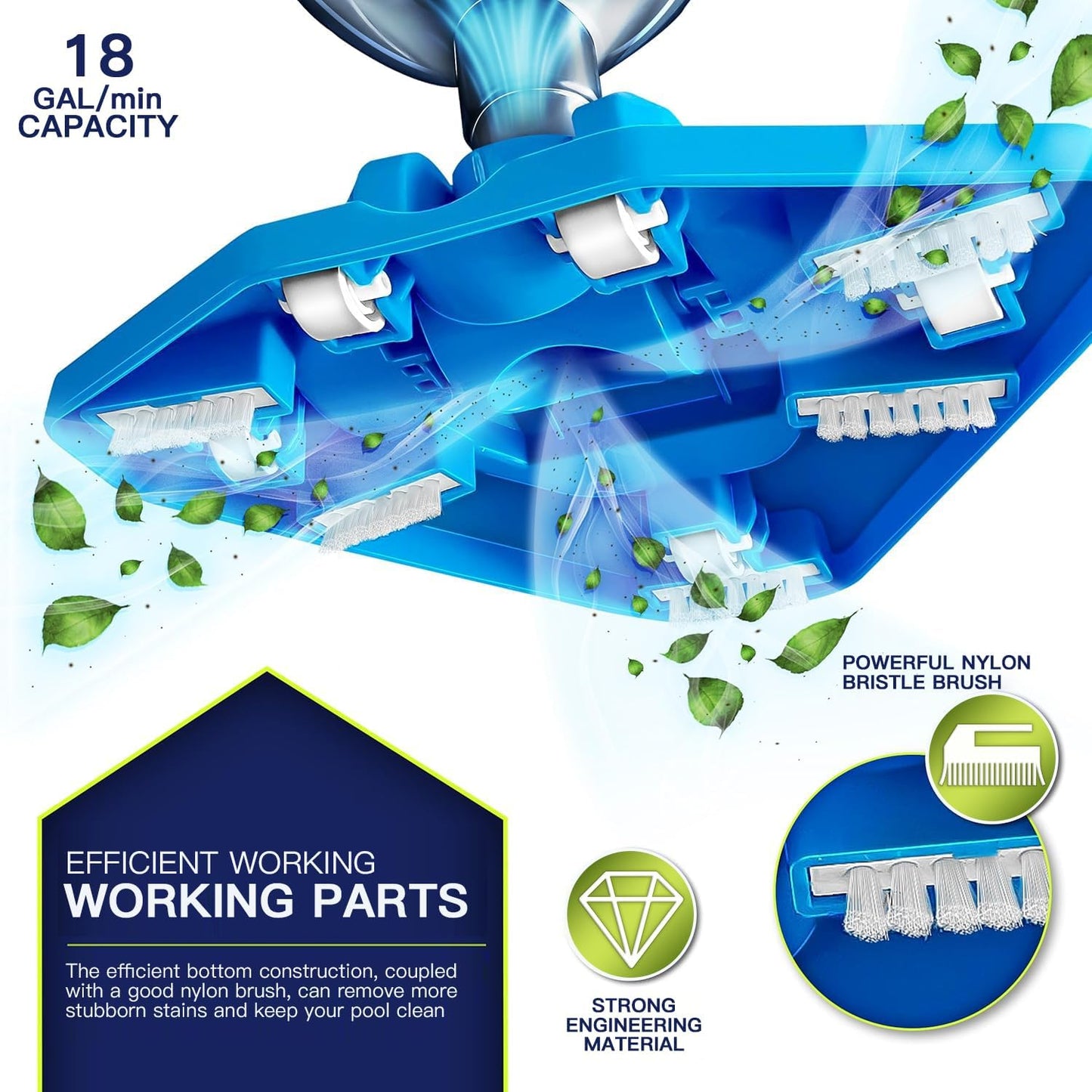 Cordless Handheld Pool Vacuum, Rechargeable Pool Cleaner for Above Ground Pool, Hot Tub and Spa, 60 Mins Running Time, 18 Gal/Min Suction, 60”Extendable Pole for Leaves, Debris, Shallow Steps