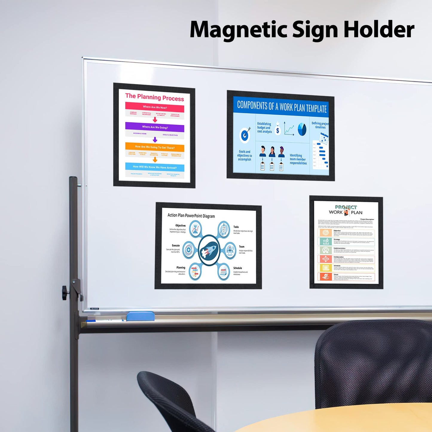 VAIIGO 8.5"x 11" Self Adhesive Sign Holder, Double Sided Window Display Frame with Clear PVC and Strong Magnetic for Office, Home, Store, Door, Glass, Wall (Black, 20 Pack)