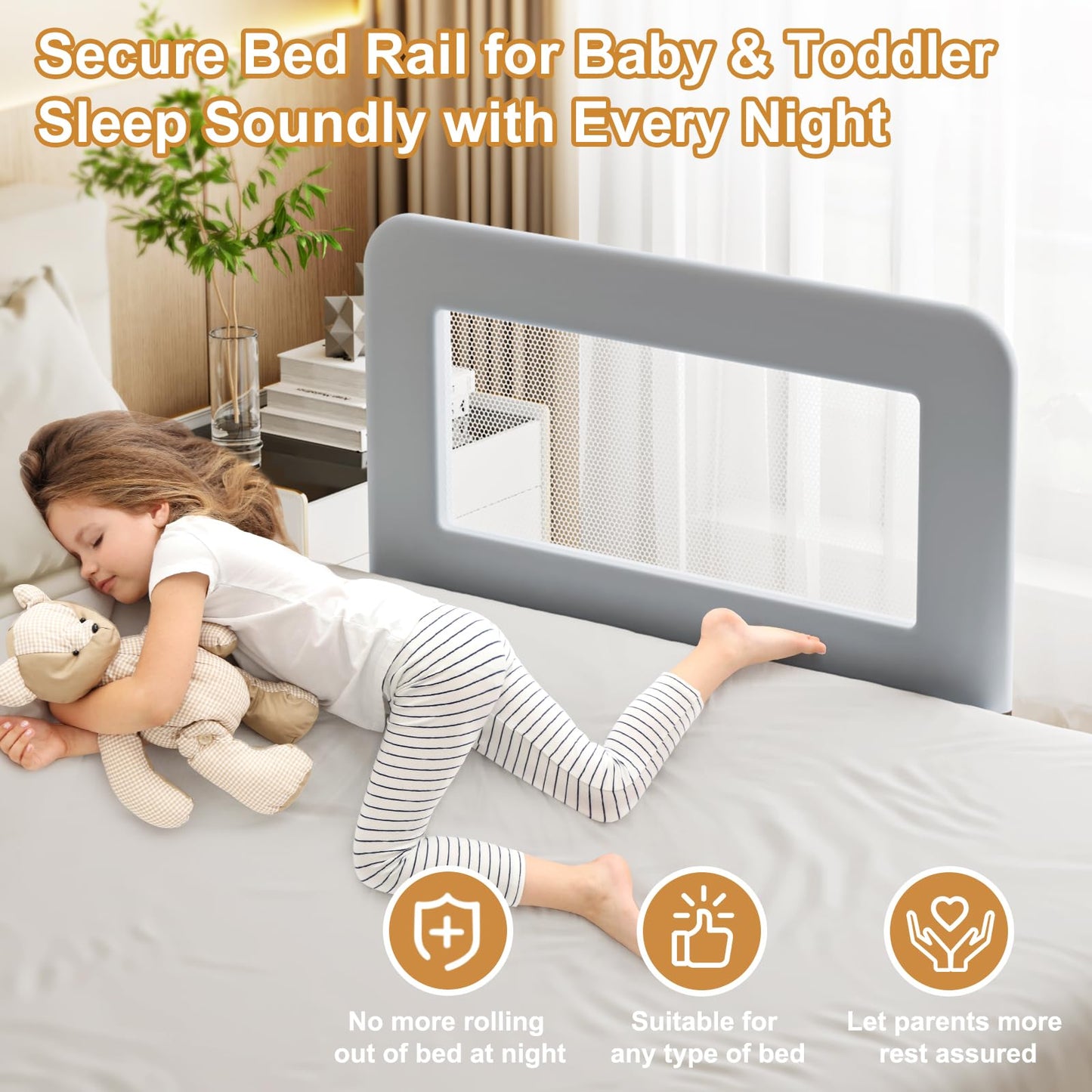 Toddler Bed Guard Rail for Baby - Sturdy Metal Safety Rail for Twin, Crib, Queen, Bunk, Full Side Beds - Kids Guardrail Protector