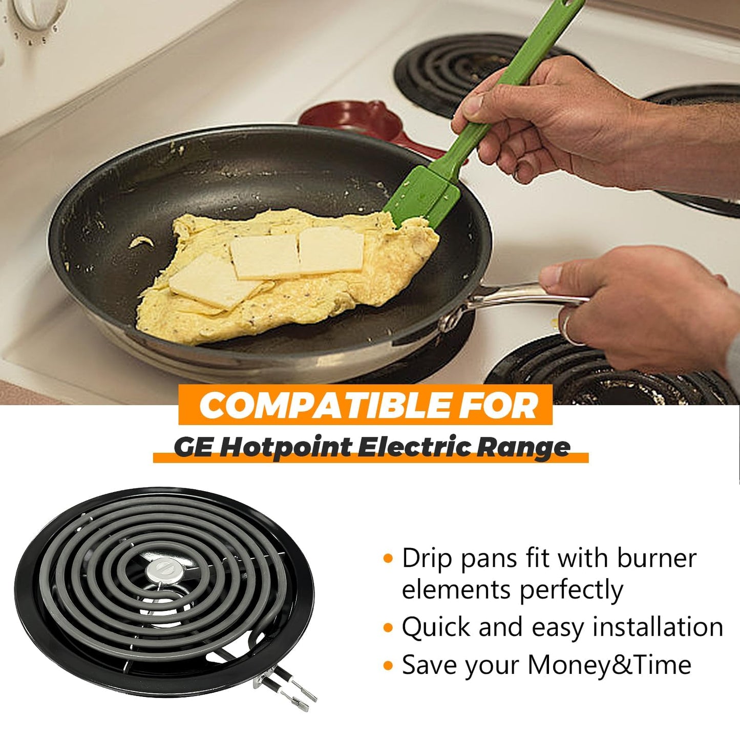 WB31M19 WB31M20 Stove Burner Drip Pans Black Compatible for GE Hotpoint Electric Stove Burner Range Cooktop Includes (2) 6" and (2) 8" black Drip Pans