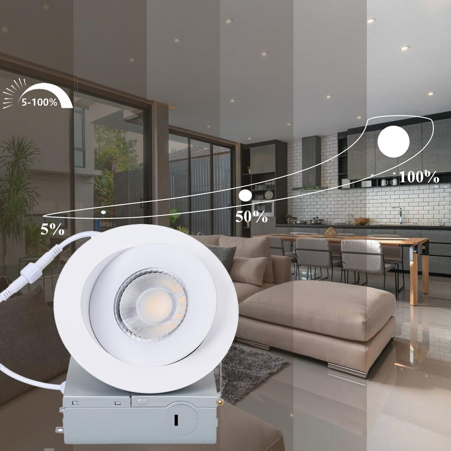 CSACCT LIGHT Ultra Thin 4 Inch Gimbal LED Recessed Pot Lights, 9W 900LM Dimmable, 3000K 4000K 5000K Selectable, IC Rated with Junction Box, ETL Listed, 6 Pack