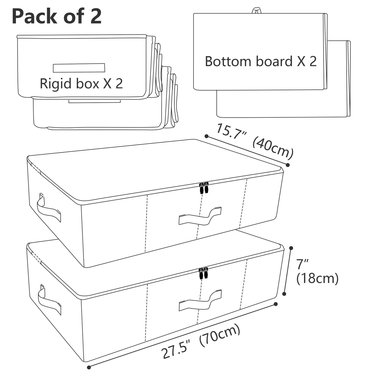 iwill CREATE PRO Pack of 2 Fabric Folding Under Bed Storage Box Organizer with Lid, Collapsible Blankets, Duvets Storage Baskets, Beige