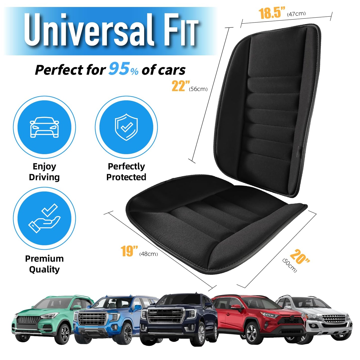 Car Seat Cushion with Lumbar Support Pillow: Front Back Cushion & Seat Cushion Full Set, Comfy Memory Foam Driving Cushion for Back-Sciatica Pain Relief, Seat Pad Suitable for Car, Truck, SUV - Black