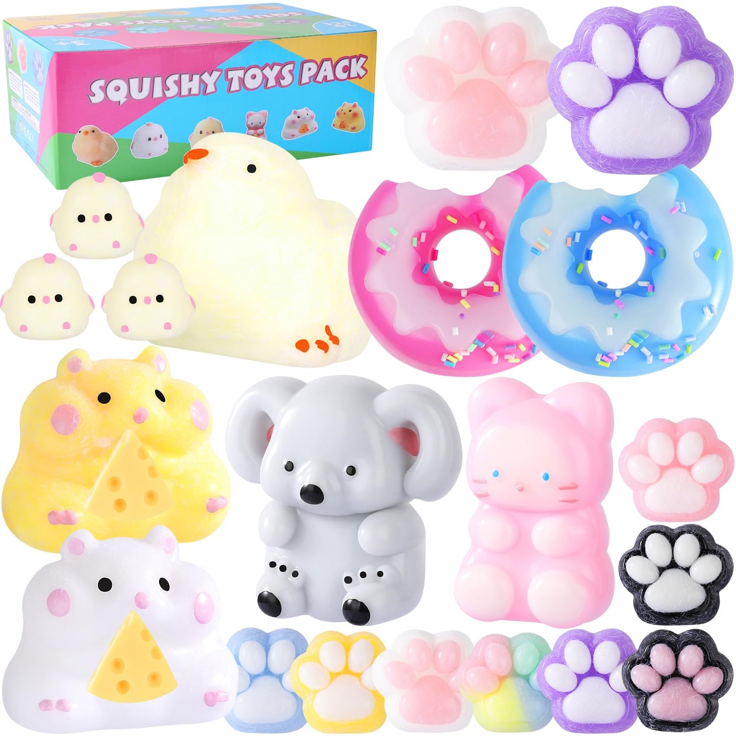 Taba Squishy 20 Pack Fufu Squishy Sensory Toys Kit, Squeeze Soft Fidget Stress Relief Stress Ball for Kids & Adults, Autism ADHD Sensory Toys, Party Favors & Birthday Gift