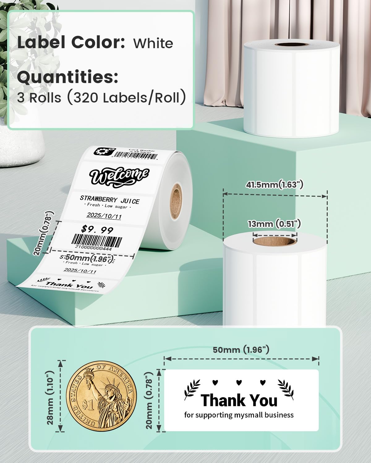 M200 Printer Label Paper - 1.96" x 0.78"for Thermal M110S M220 M200 M120 M110 Printer Labels - Self Adhesive Square Thermal Labels Compatible with Phomemo Label Maker - 320 Labels/Roll, 3 Rolls