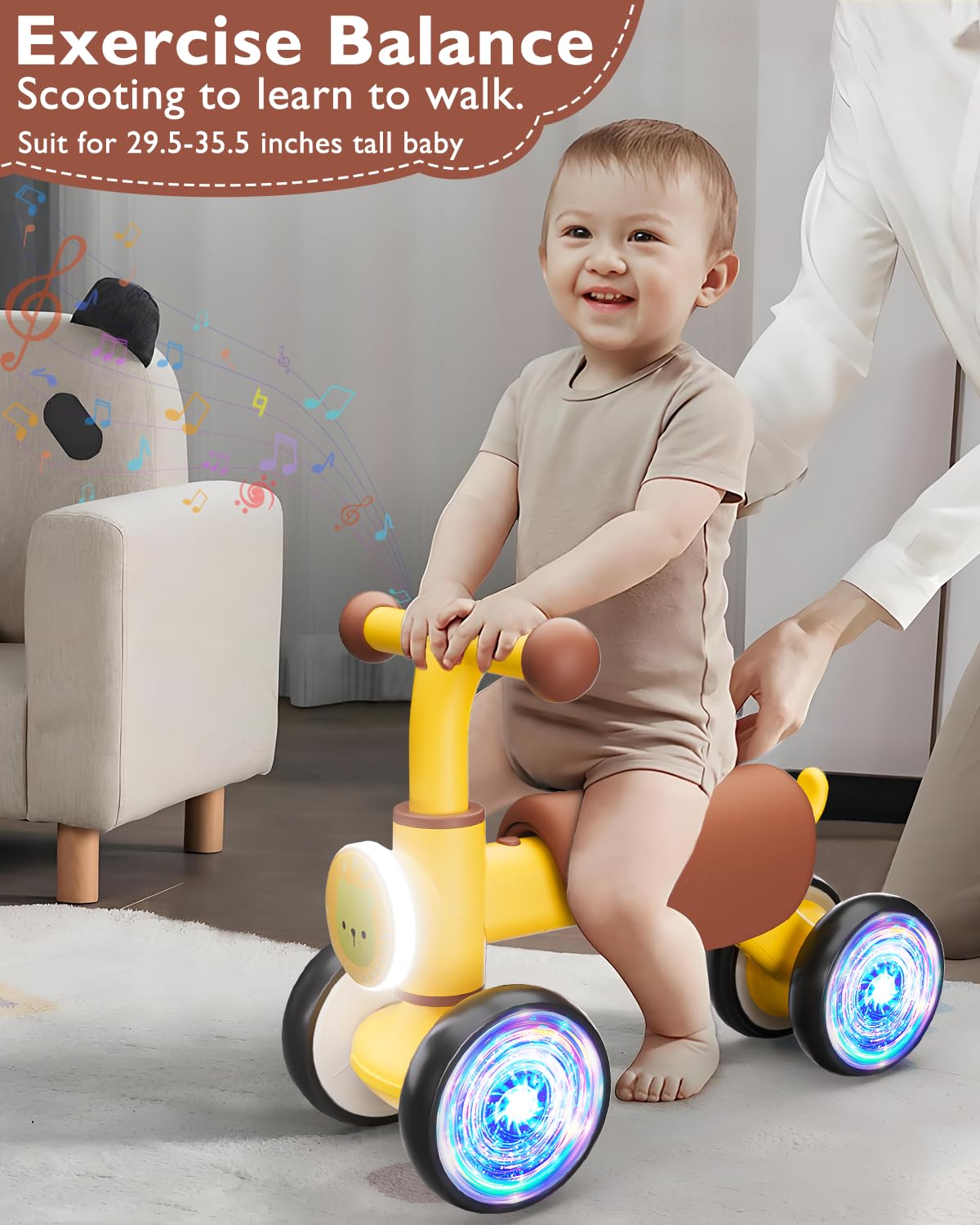 Baby Toys Balance Bike, Toddler Toys for 1 Year Old Girl Boy Gifts, Colorful Lighting Toddler Bike with Music and Soft Seat,First Bike for Baby 12-18 Months, Kids Gifts Toys Age 1 2