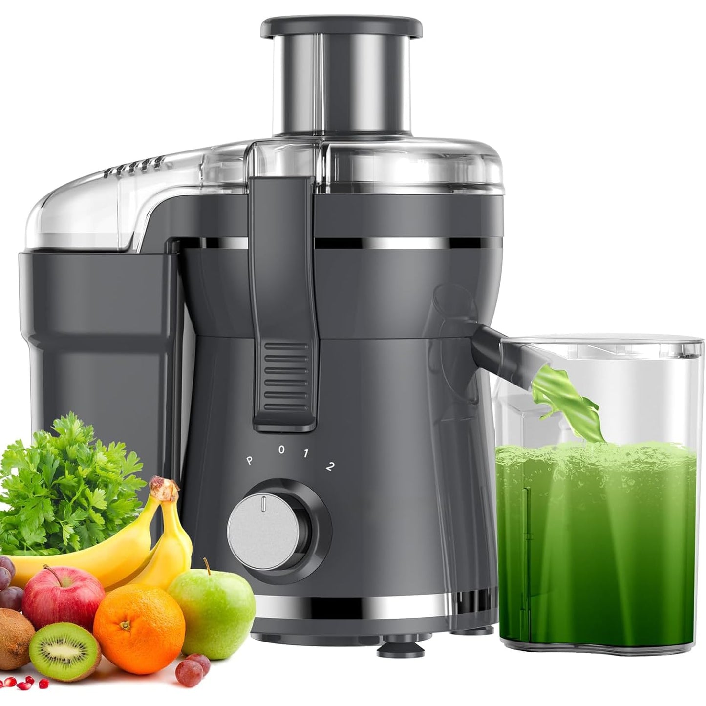 Juicer Machine, 500W Centrifugal Juicer Extractor with 3 Speed & Wide Mouth 3” Feed Chute for Fruit Vegetable, High Yield Juicer Included Cleaning Brush for Easy to Clean, Grey