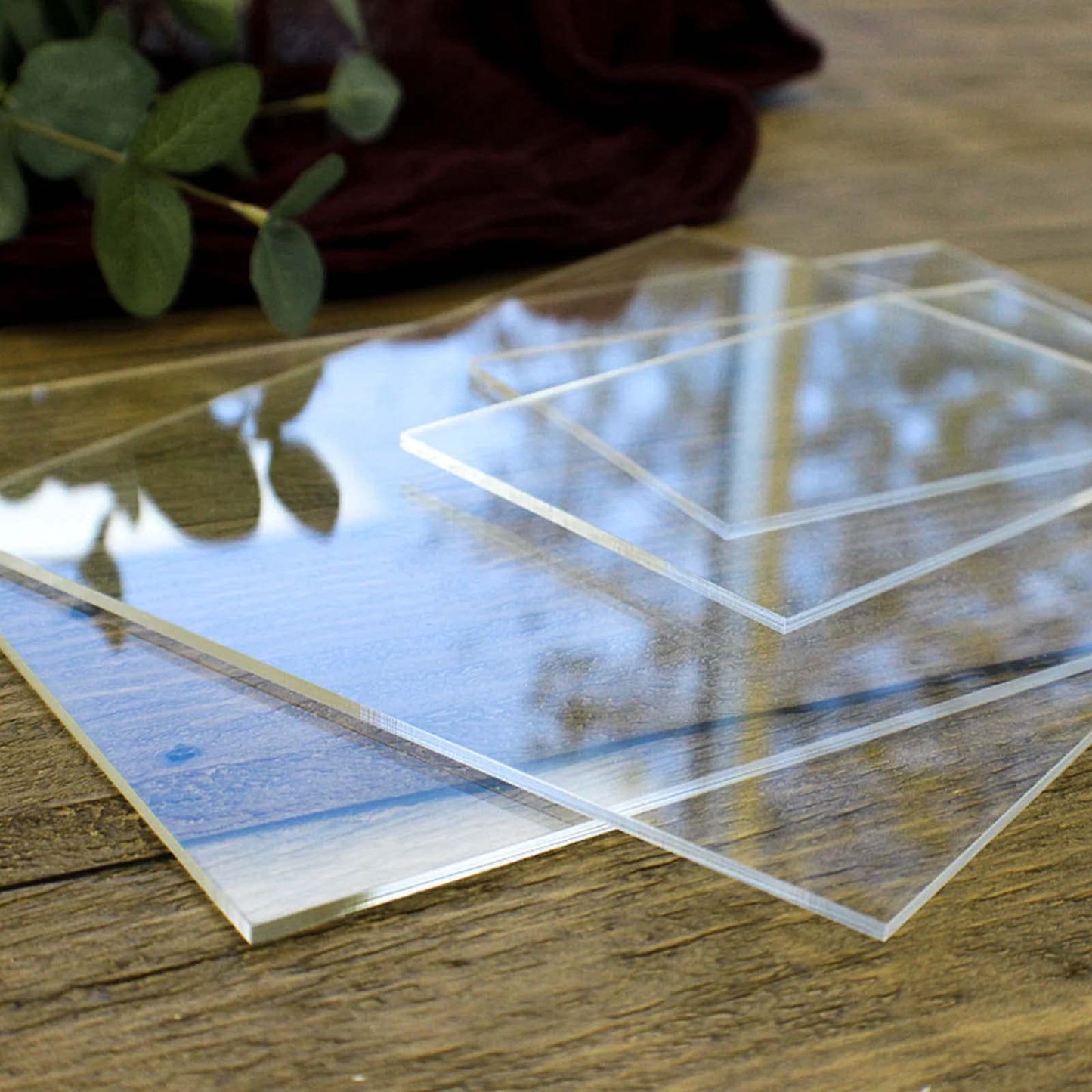 TAICHEUT 4 Pack 12 x 12 Inch Clear Acrylic Panels, 3/8" Thick Square Acrylic Sheets with Protective Films for Signboard, Shelf and DIY Projects