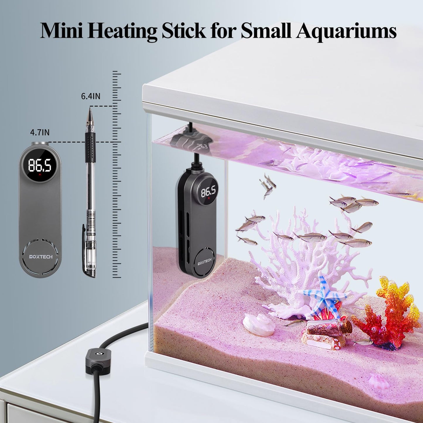 Boxtech Betta Fish Tank Heater - Small Aquarium Heater 75w for Turtle Tank with Led Digital Display, External Temperature Controller for 8 to 17 Gallon Tanks