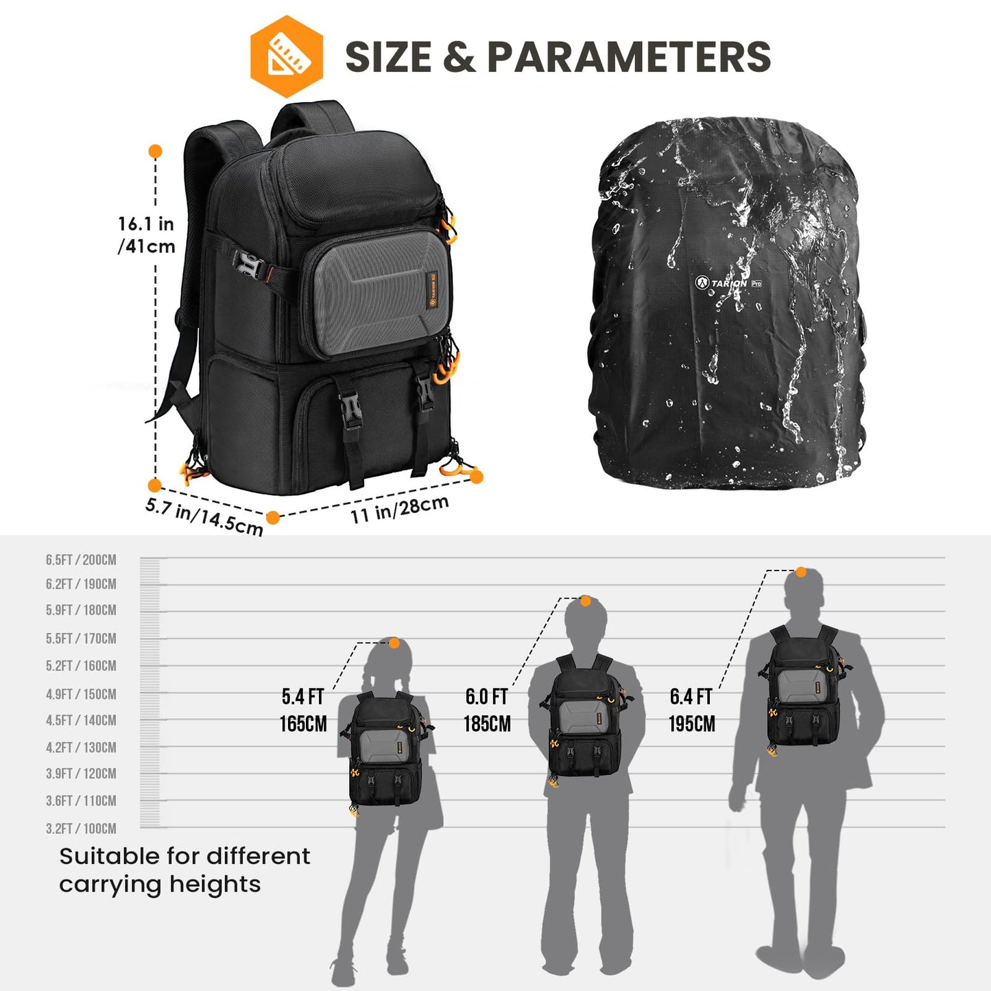 TARION Camera Backpack Waterproof Large: Camera Bag with Laptop Compartment Tripod Holder Raincover Outdoor Photography Hiking Travel Professional Camera Backpack DSLR Bag for Men Women Photographer