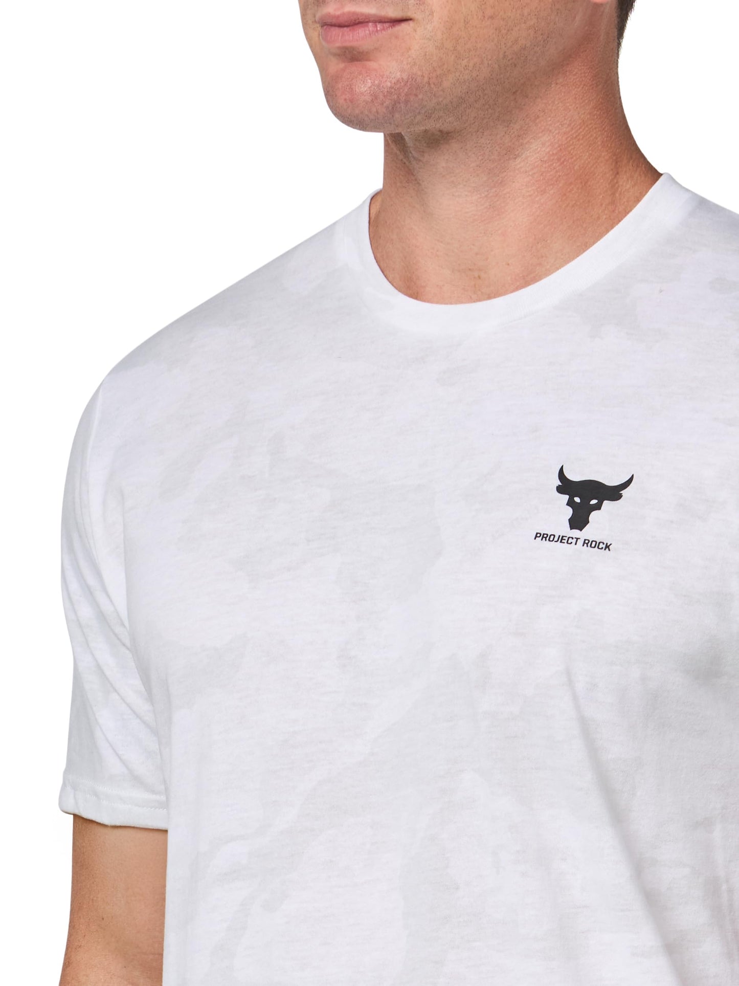 Under Armour Men's Project Rock All Over Print Short Sleeve T Shirt, (100) White/Pitch Gray/Black, X-Large