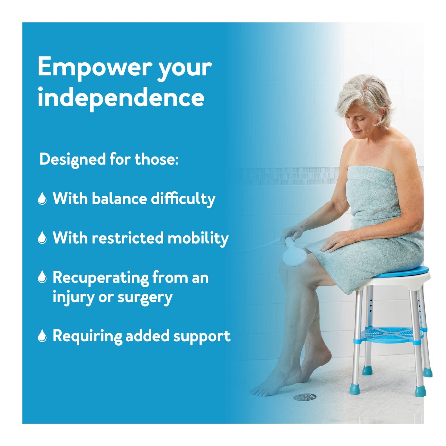 Carex EZ Swivel Stool, 7 Pounds, for Assistance in Bath or Shower, Sturdy Frame Supports Entry and Exit from Bath