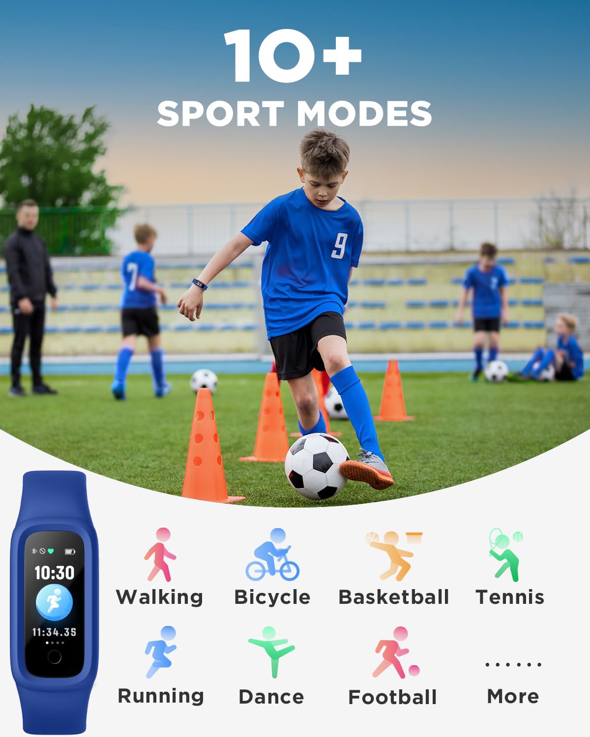 BIGGERFIVE Vigor 2 L Kids Fitness Tracker Watch for Boys Girls Ages 5-15, Activity Tracker, Heart Rate Sleep Monitor, IP68 Waterproof, Pedometer, Calorie Step Counter Watch, Blue