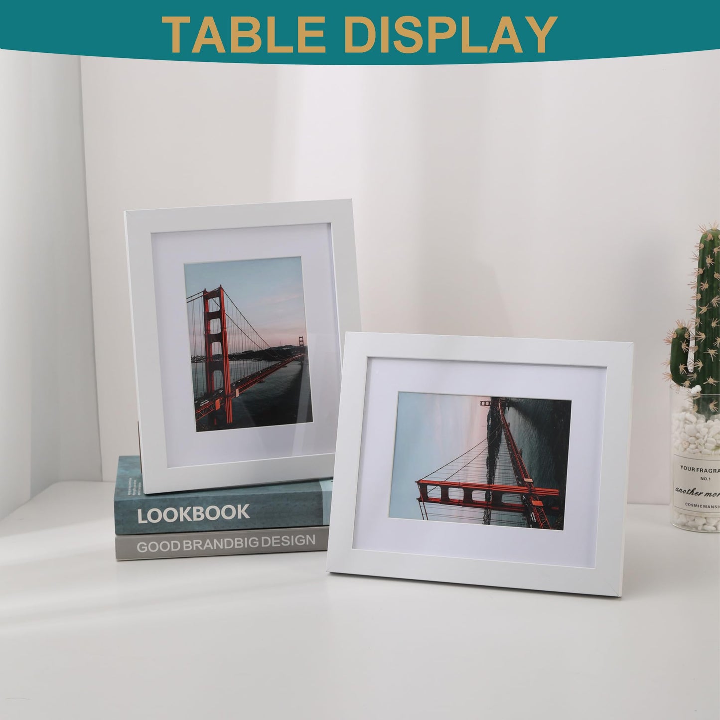 Iadefan 8x10 Picture Frame Set of 4, White 8 by 10 Photo Frames with 5x7 Mat, Tabletop or Wall Hanging Decor.