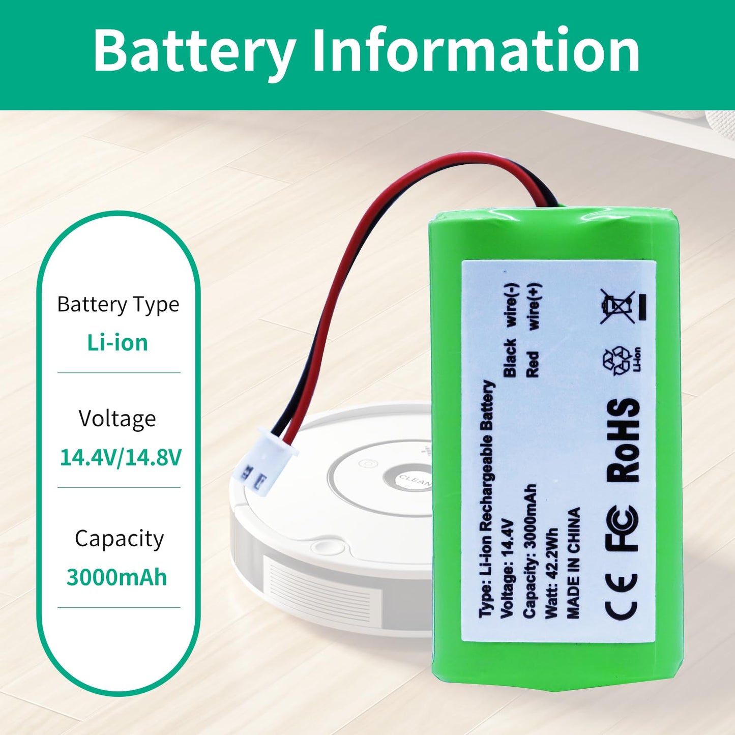 Abatinvo 14.4V 3000mAh RVBAT850 Replacement Battery for Shark Battery R75 R76 R85 S87 RV725N RV750N RV761 RV850C RV1000S RV850 RV751 RV851WV RV871 RV871C RV101AE RV2001 with 2 Prong