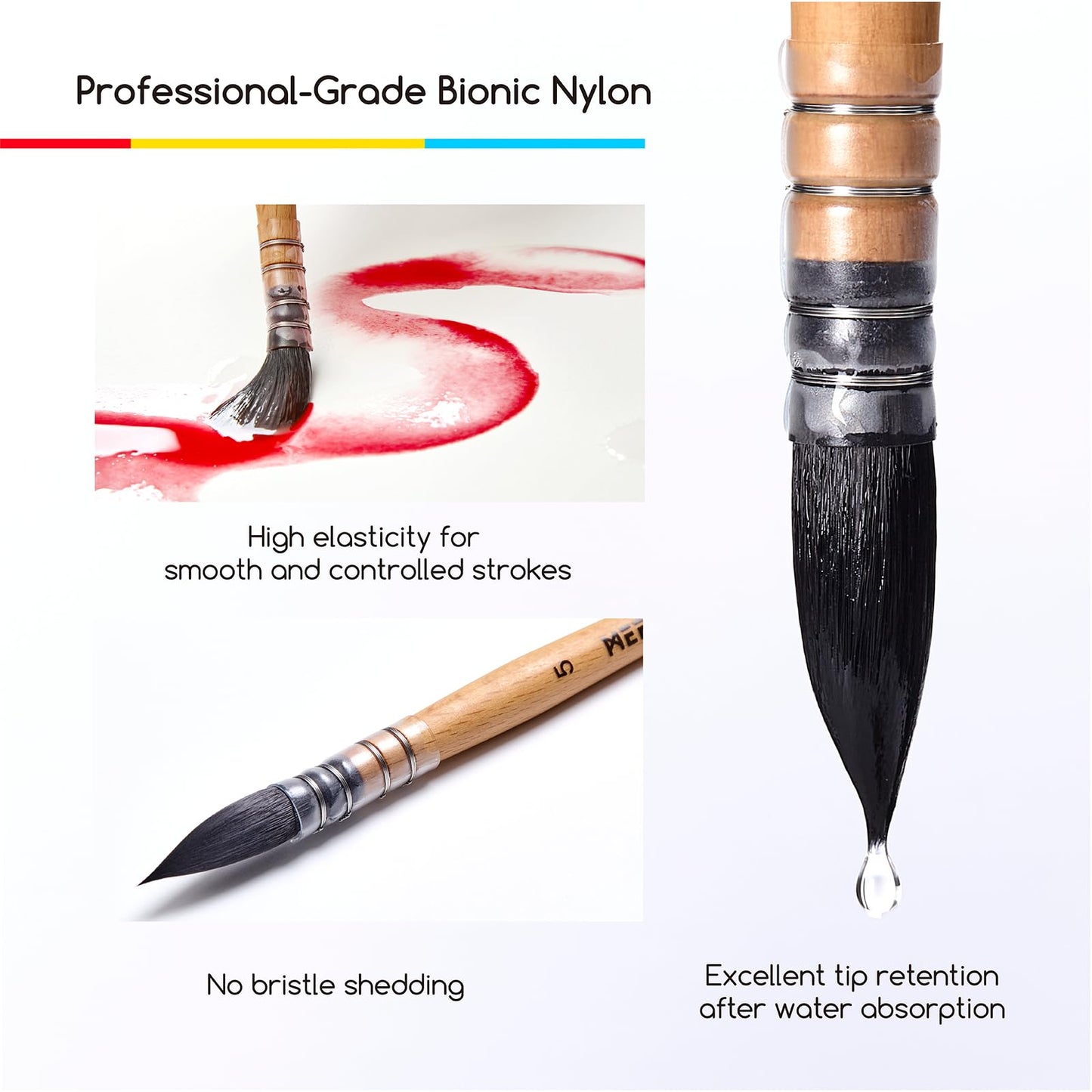 MEEDEN Professional Watercolor Brushes Set of 9, Paintbrushes with Beech Wood Handle, Artist Paint Brushes Set for Watercolor, Perfect for Beginners, Hobbyists & Professionals (Pack of 9)