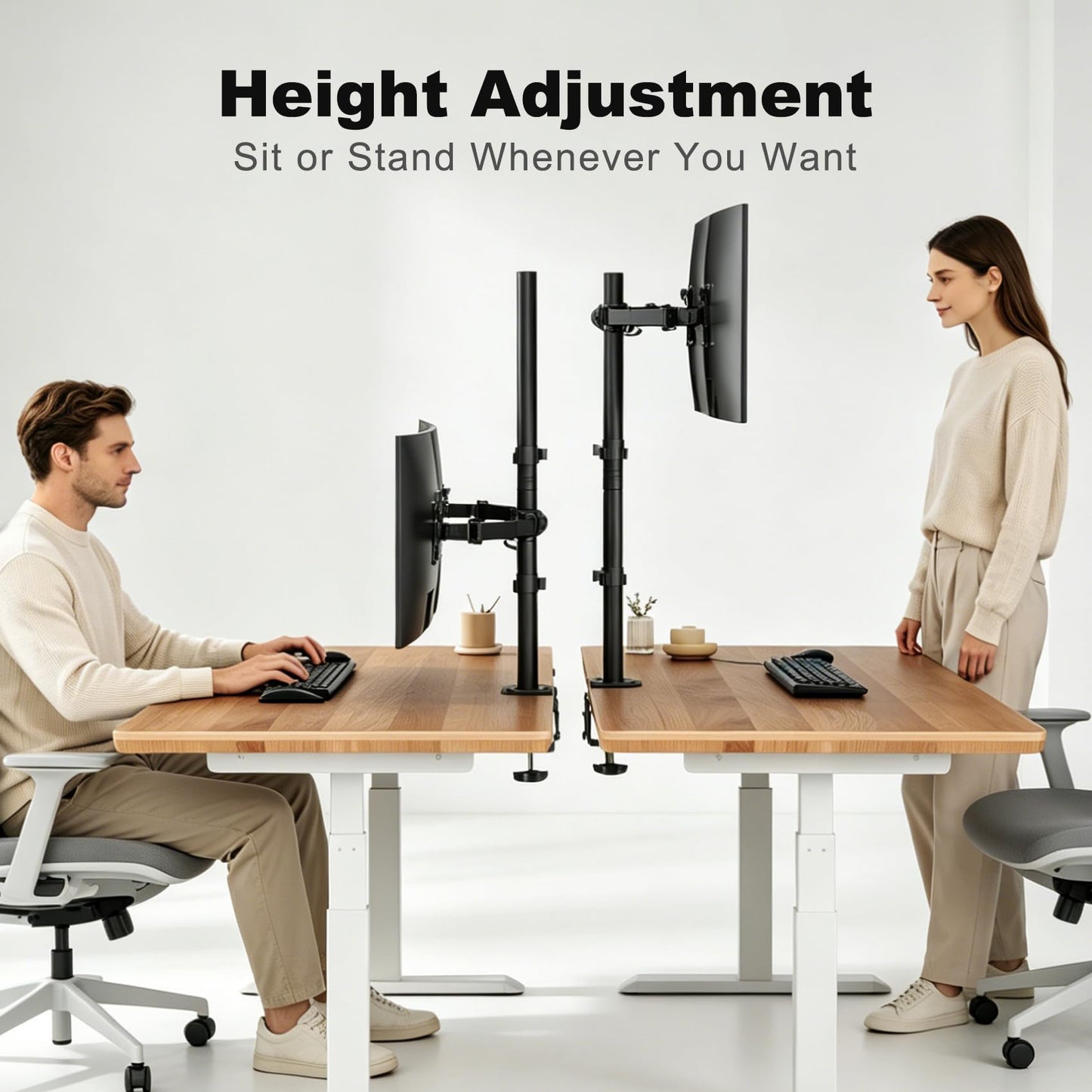 Suptek Dual LED LCD Monitor Stand up Desk Mount Extra Tall 31.5" Pole Heavy Duty Fully Adjustable Stand for 2 / Two Screens up to 27 inch (MD6842)