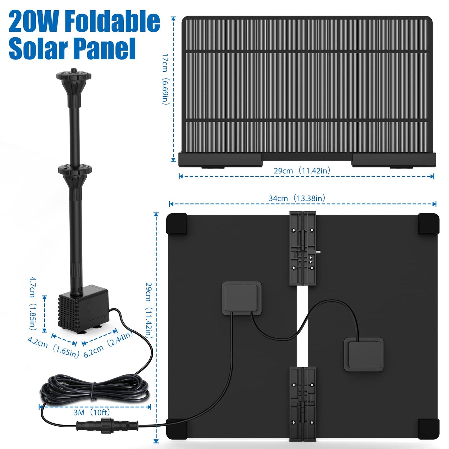 AISITIN 20W Solar Fountain Pump, Collapsible Solar Bird Bath Fountains Pump, Solar Powered Water Fountain Pump for Outdoor Garden, Pond, Pool