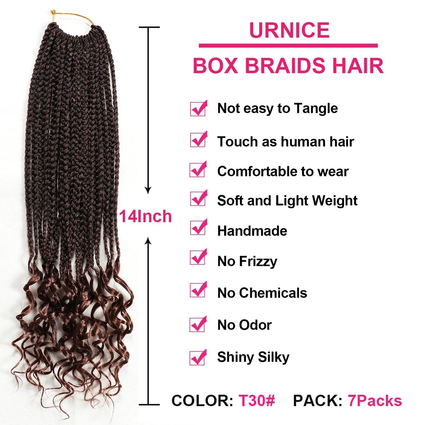 7 Packs 18 Inch Box Braids Crochet Braids with Curly Ends 3X Box Braid Crochet Hair Extension 20 Strands/Pack (18 Inch, T30#)