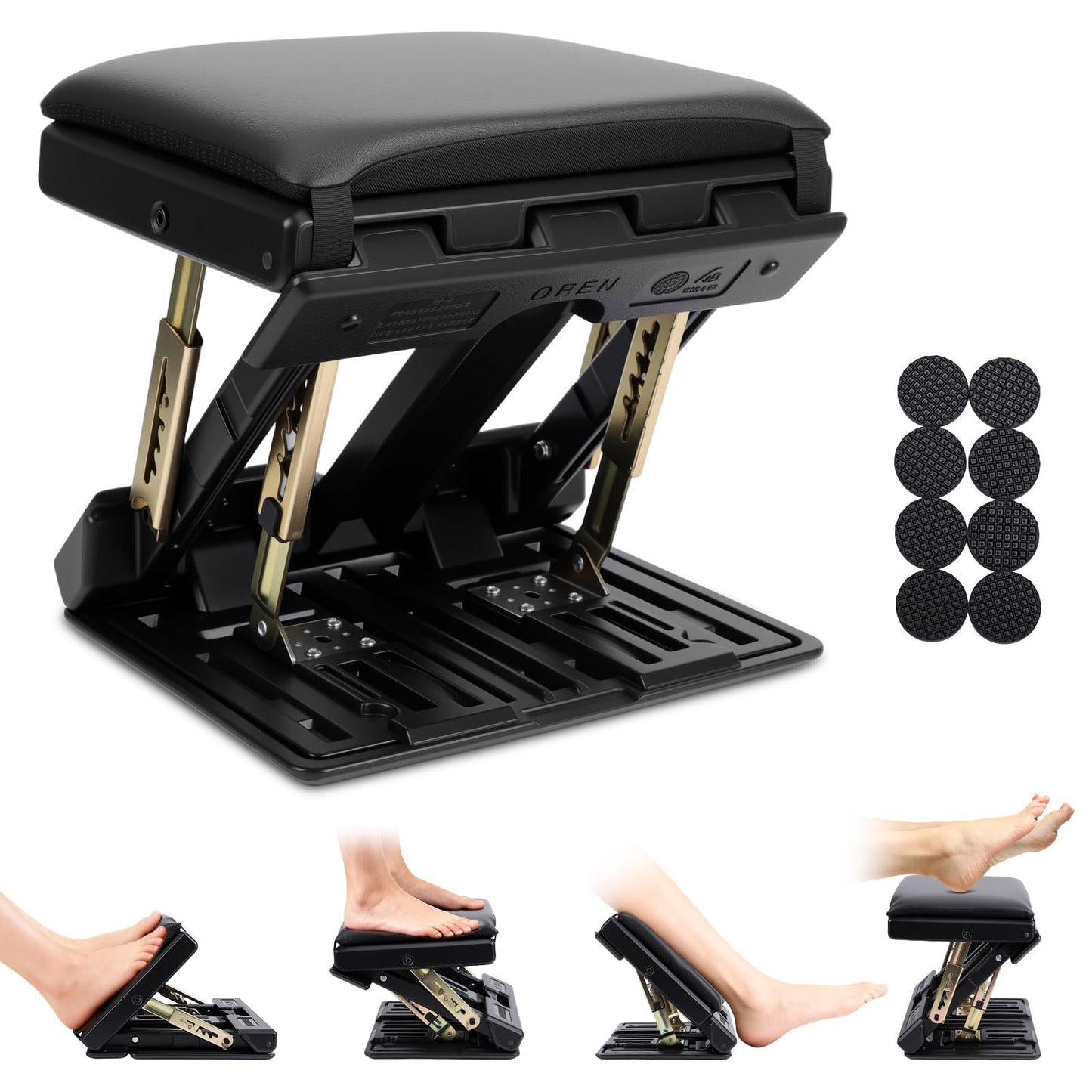 WODHMIEY Adjustable Foot Rest Stool, 4-Level Height, Ergonomic Foldable Footrest with Non Slip Surface & Removable Cushion for Office Home Travel