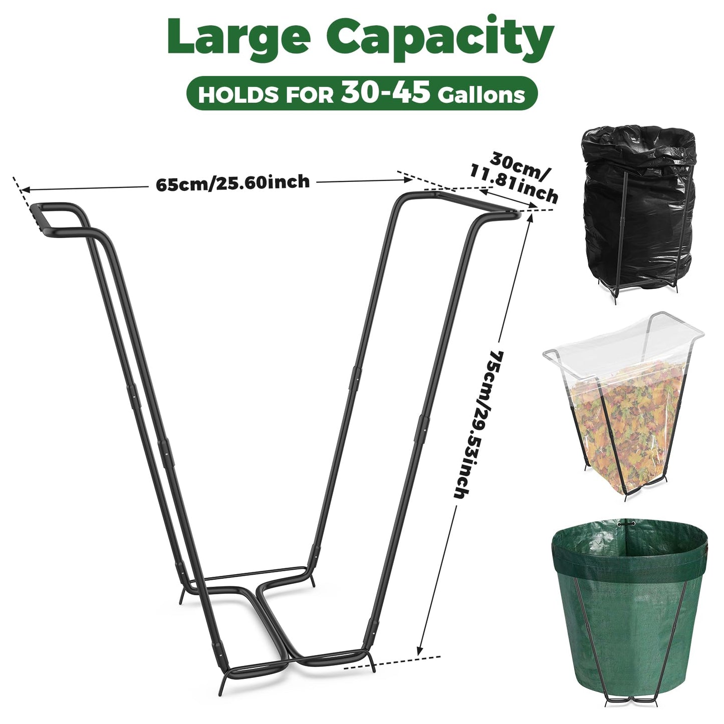 2PCS Outdoor Trash Bag Holder Metal Garbage Bag Holder for Yard Work Frame Holds 30-45 Gallons Trash Bags Portable Leaf Bag Holder for Leaves Camping Lawn Party Weeding Yard Gardening（2pcs+8clips）